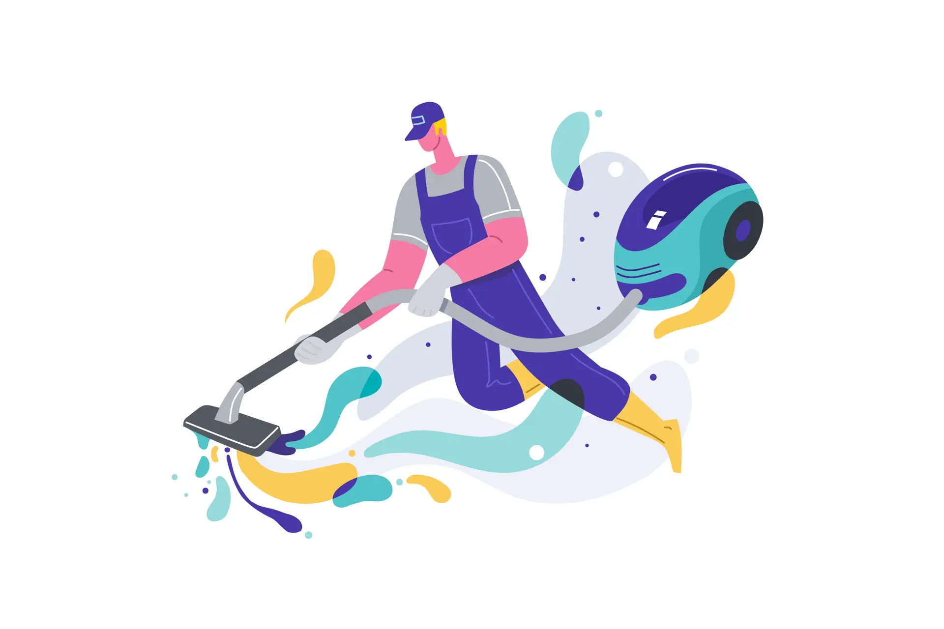 Cleaning service Illustration a flying male vacuuming