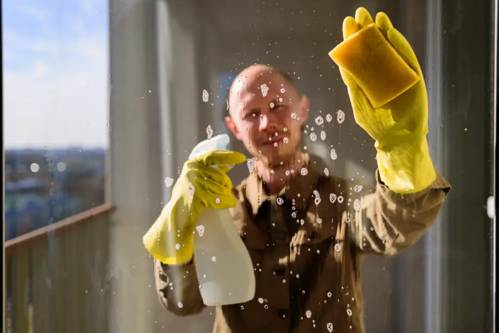 a man cleaning window as part cleaning checklist for end of lease cleaning perth