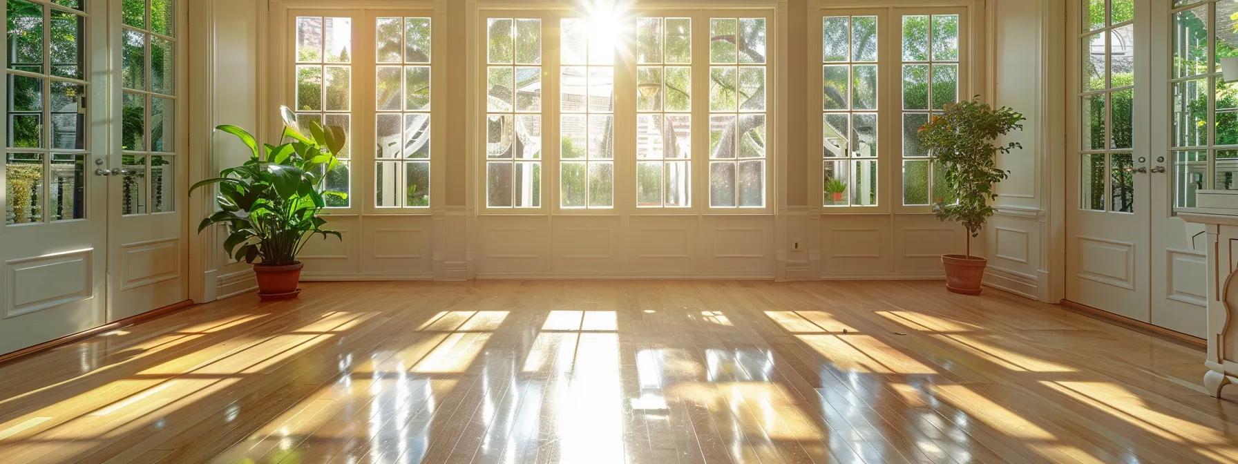 a pristine, sunlit room showcases the transformative impact of expert cleaning services, featuring gleaming surfaces and sparkling windows that highlight the thoroughness of professional bond cleaning.