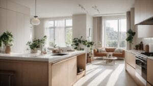 a serene, meticulously organized apartment space, bathed in soft natural light, showcasing pristine, freshly cleaned surfaces and empty rooms, symbolizing the ideal expectations of landlords and property managers during a move-out process.